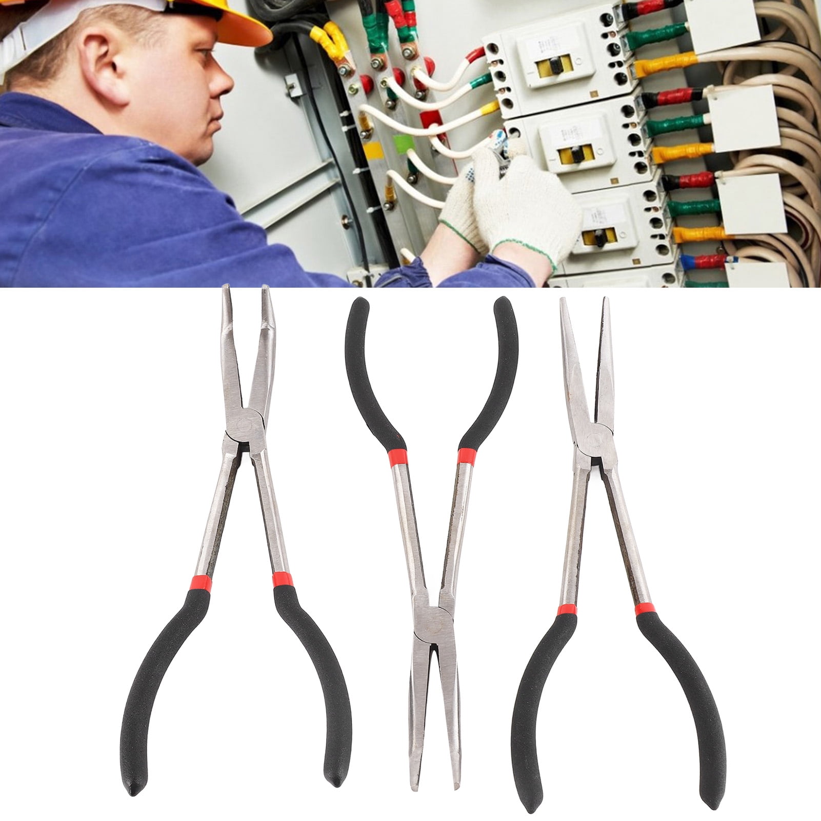 Yajisi 3-Piece 11-Inch Extra Long Needle Nose Pliers Set (Straight, 45 & 90 Degree Angle), Steel Long Reach Pliers for Home Repair, Auto & Crafting (11 in / 27.9 cm)