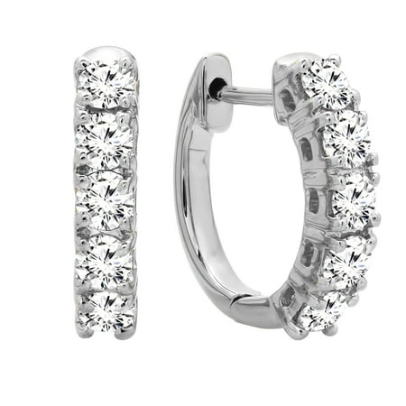 0.50 Carat (ctw) 10K Gold Real Round Cut White Diamond Ladies Huggies Hoop Earrings 1/2 CT