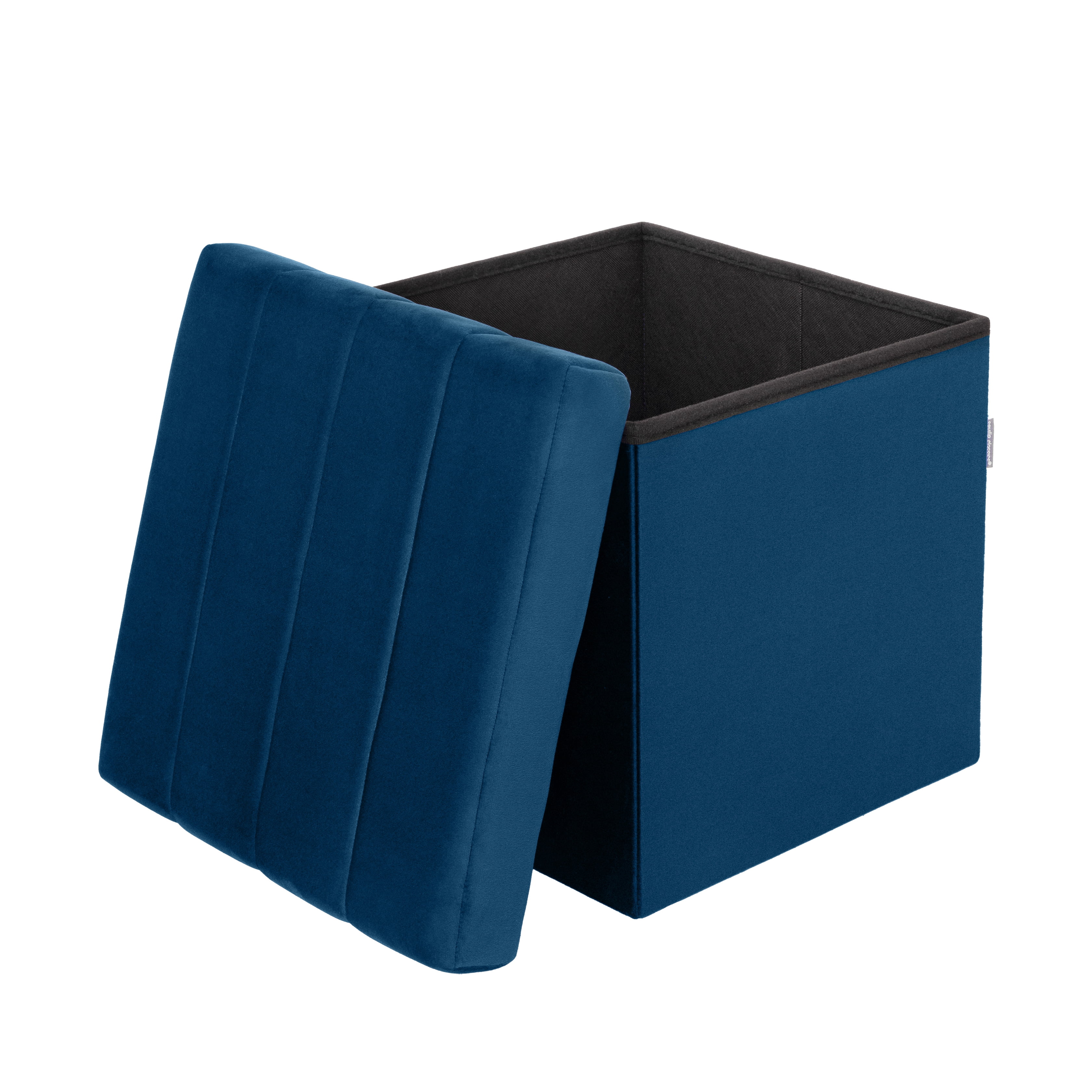 Seville Classics Cushioned Fabric Ottoman Hidden Storage Chest Footrest Chair for Bedroom, Dorm, Loft, Living Room, Entryway, Hallway, Blue Velvet, 15.7" Cube