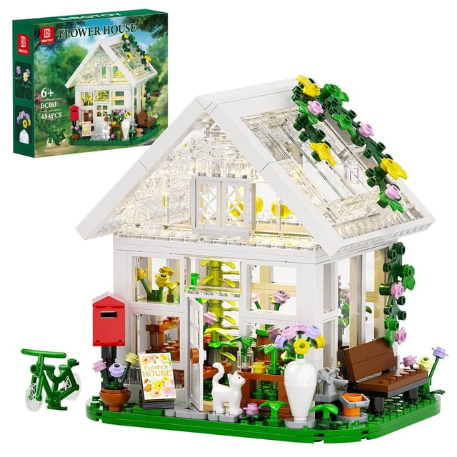 Set de construcción BBGTOY Flower House con luces LED para niñas de 8 a 12 años (484 piezas)
