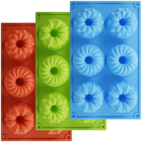 3 Pcs Mini Bundt Cake Pan for Baking,6Cavity Bundtlette Cake Silicone Mold for Baking,Non Stick Fancy Molds for Fluted Tube Cake