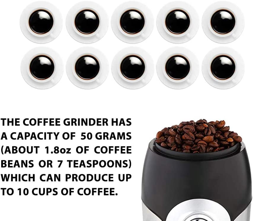 GoldTone Brand Coffee Grinder Powerful 200 Watt w/ 1 oz Coffee Scoop and Micro Cleaning Brush - Portable Automatic Electric Coffee Herb Nut Spice Grinder