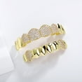 thumbnail image 5 of Copper Zirconia Vampire Fang Grillz Set, Gold & Silver Tone Iced Teeth Caps with Dense Stone Arrangement, Hip Hop Party Dental Jewelry for Men & Women, 5 of 9