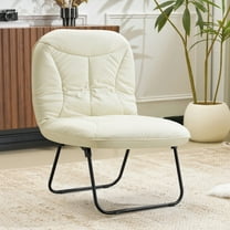 Falvinoryn Folding Saucer Chair, Folding Lounge Chair with 4-Position Adjustable Backrest, Oversized Faux PU Lazy Chair, Comfy Accent Chair for Living Room, Bedroom, Dorm, Beige