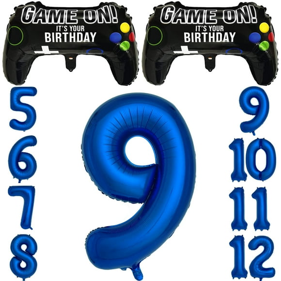 Navy Blue Video game Party Supplies Boys 9th Birthday Party Decorations- 2 Packs game On Balloons with Dark Blue Number 9 Balloon