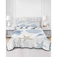 thumbnail image 2 of Quilts Twin Size Bedding Set, Blue Coastal Nautical Lightweight Quilted Comforter, Beach Sea Turtle Ocean Coral Starfish Reversible Bedspread Coverlet with Pillow Covers for All Season, 68" x 86", 2 of 7