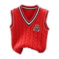 thumbnail image 2 of Boys Girls Knit Vests,Kids Preppy Casual Cable Knit Sleeveless V-Neck Cartoon Embroidered Knit Vest Tops, 2 of 4