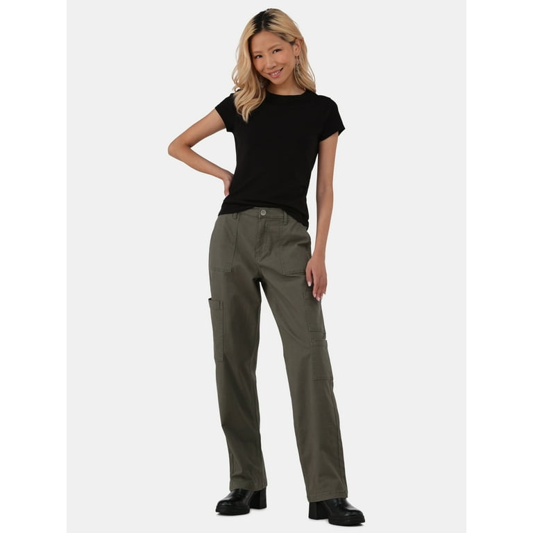 No Boundaries Women's Wide-Leg Cargo Pants, Cotton Stretch