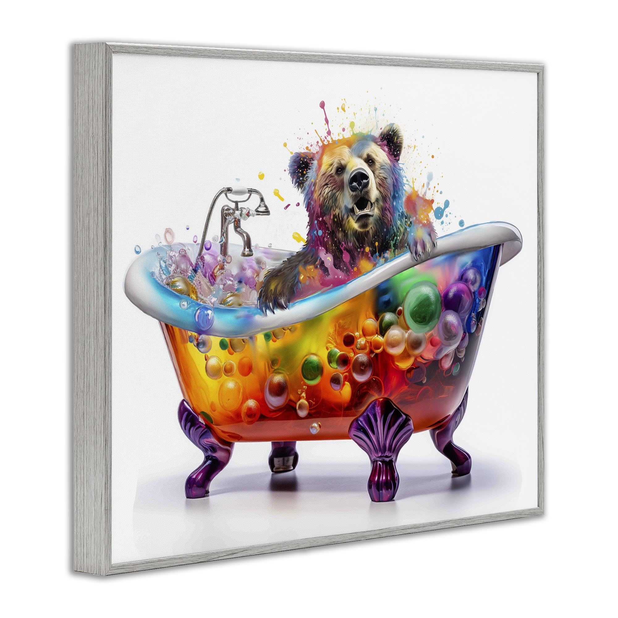 Stupell Industries Modern Bold Bubble Bath Typography Painting Gray Framed Art Print Wall Art, 14 x 11