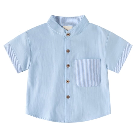 Tigivemen Boys T Shirts Short Sleeve Button Down Tshirts with Pockets Toddler Boy Summer Clothes Blue 5-6 Years