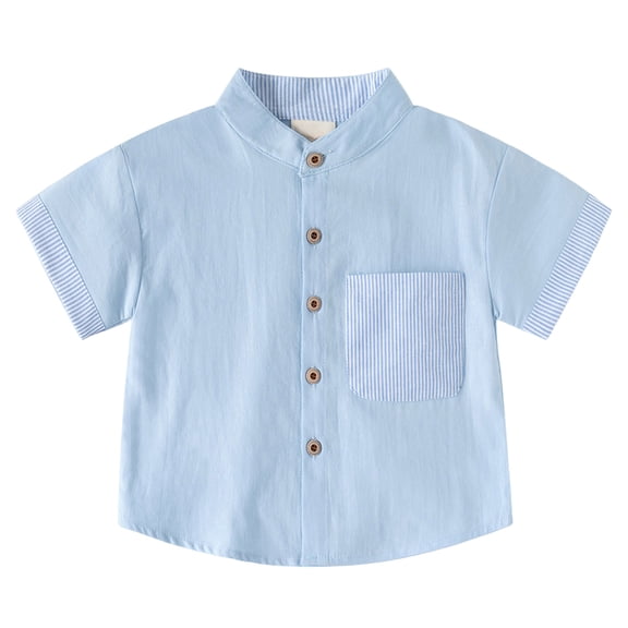 Splozh Toddler Dress Shirt Toddler Baby Boy Short Sleeve Button Down Shirt Kids Summer School Dress Shirts with Chest Pocket Blue,7-8 Years