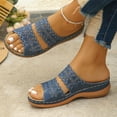 thumbnail image 6 of Women Slippers Wedge Thick Sole Open Toe Slip-on Peep Toe Slides Women Footwear Beach Sandal Casual Wear Vacation Daily Shoes Blue 9, 6 of 8