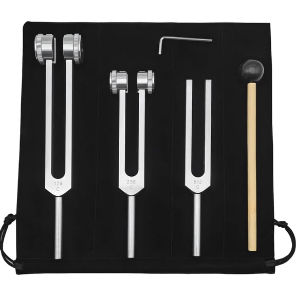 3Pcs Tuning Forks Set(128Hz,256Hz,512Hz),Aluminum Alloy Material,Wooden Mallet,Storage Bag with Dividers,Perfect for Meditation,Yoga,and Stress Relief