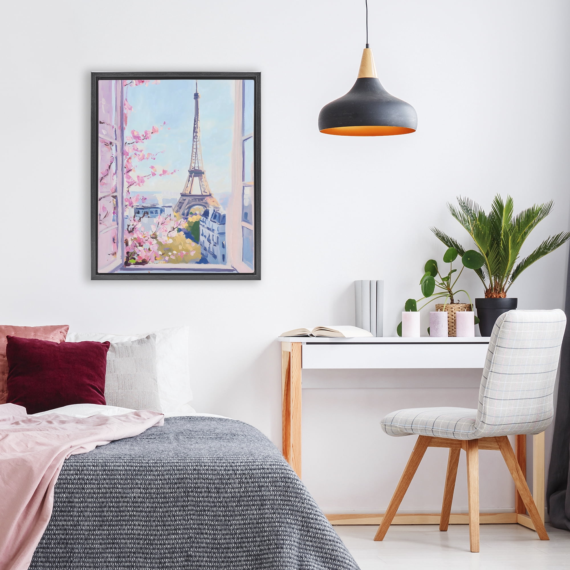 Stupell Industries Eiffel Tower View in Spring Black Framed Floater Canvas Wall Art, design by The Prints Vibe