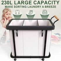 230L (60 Gal) Extra Large Fashion Laundry Sorter 3 Section with Lid, Rolling Laundry Basket Hamper with Handle, Laundry Organizer Storage Cart with Sturdy Metal Frame for Laundry Room, Hotel, White