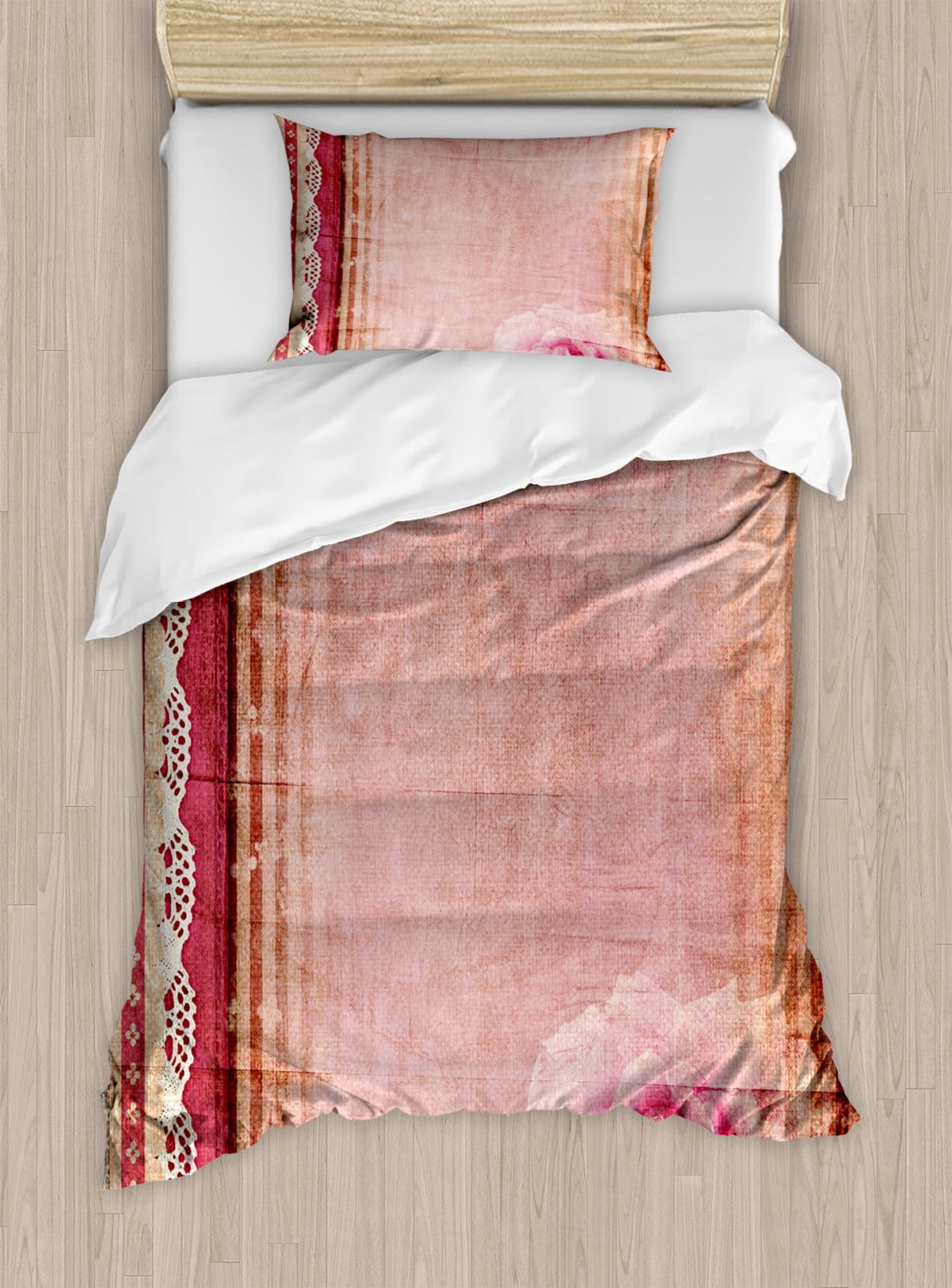 Shabby Chic Duvet Cover Set, Vintage Style Frame with Lace Inspired