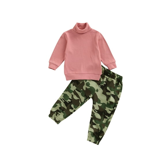 Qmyliery Baby Girl Autumn Clothes Set, Long Sleeve Sweater + Camouflage Pants Gift