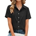 thumbnail image 5 of Women's Linen Tops Lapel Short Sleeve Shirts Summer Button Tunic Blouse, 5 of 8