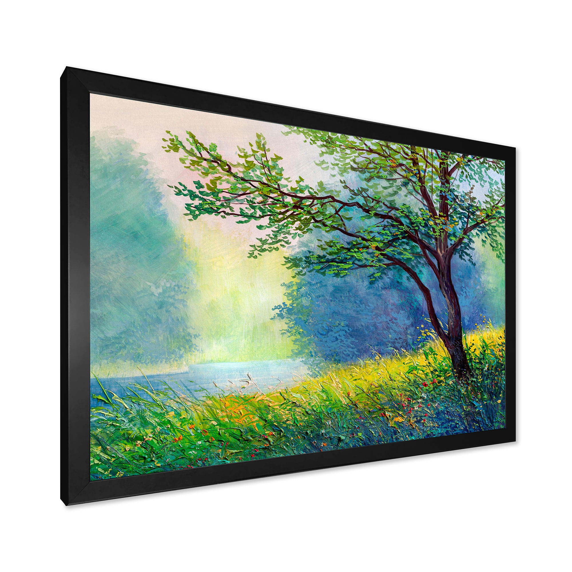 Designart 'Summer Forest With Waterfall and River ' Traditional Framed Art Print