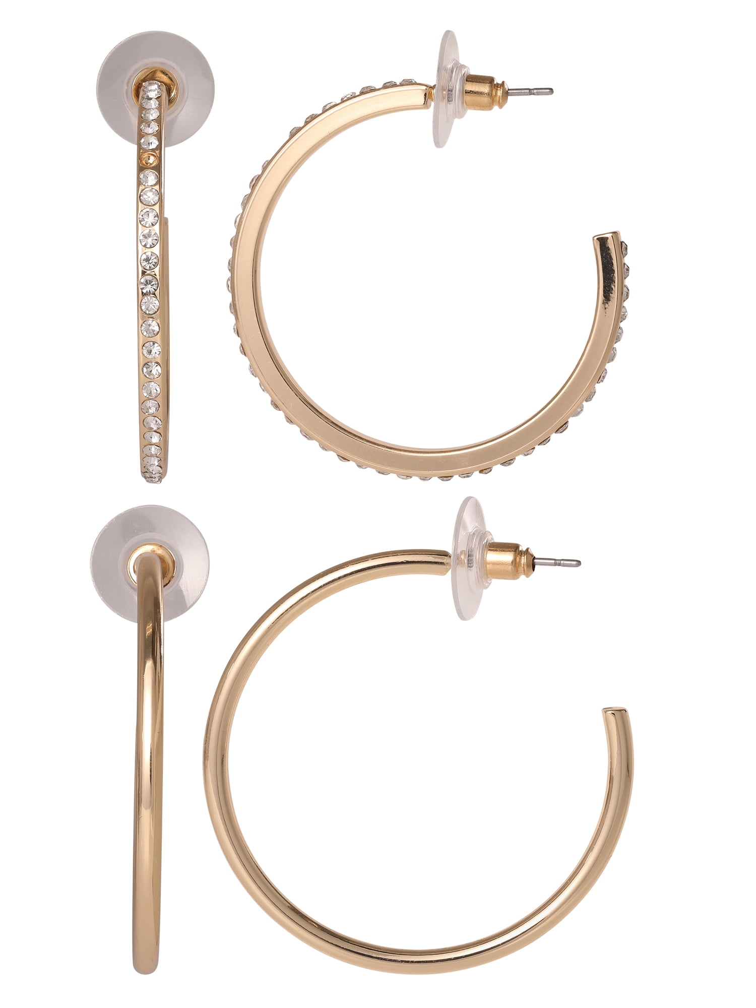 Jessica Simpson Gold-Tone and Cubic Zirconia Hoop Earrings 2-Pair Set for Women