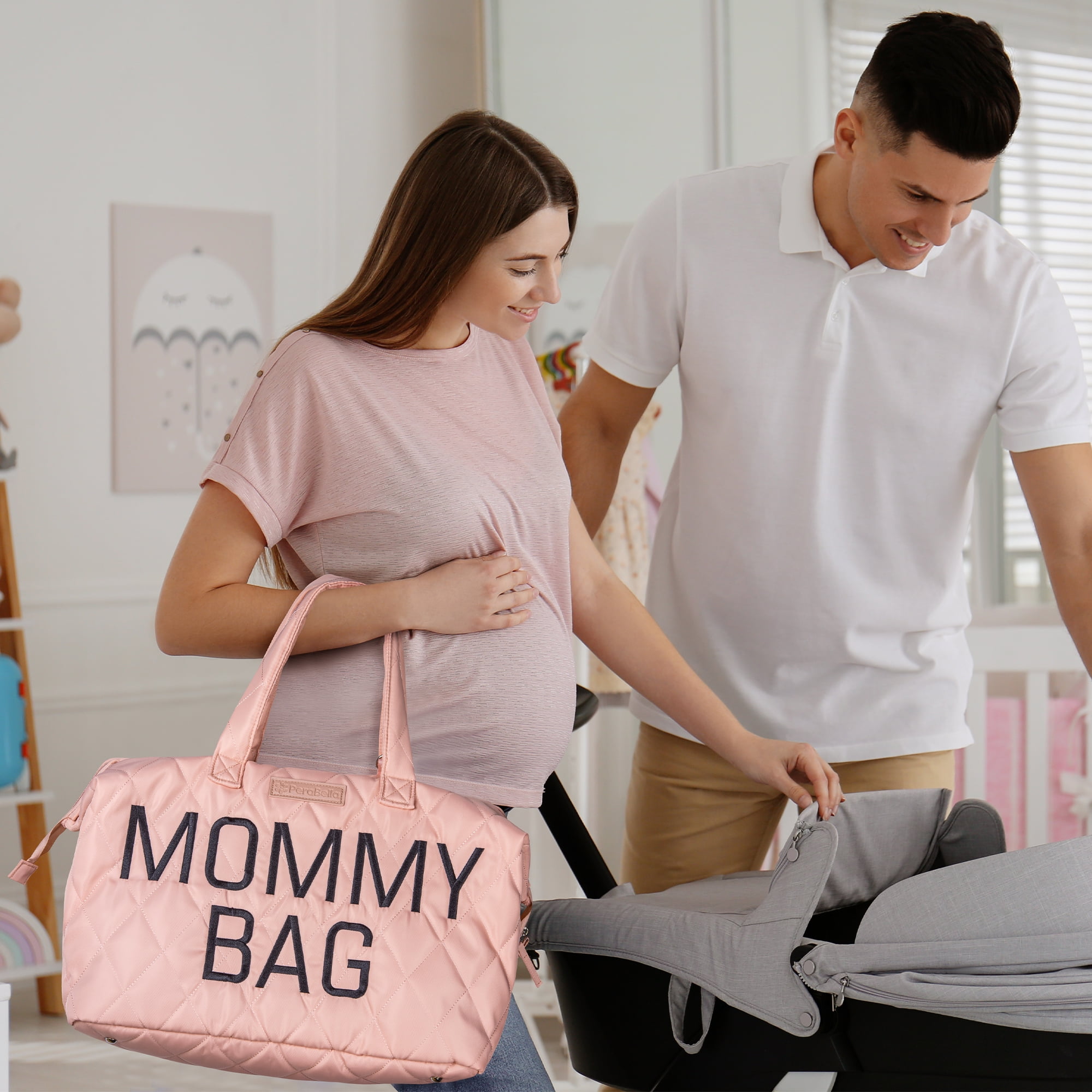 PeraBella Mommy Bag for Mother's , Hospital Labor and Delivery, Diaper Bag  Tote, Maternity Hospital Bag (Pink)