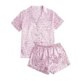 thumbnail image 4 of Leopard Pajamas for Women Shorts Set Silk Satin Sleepwear with Short Sleeve Button Down Pink Size XL, 4 of 7