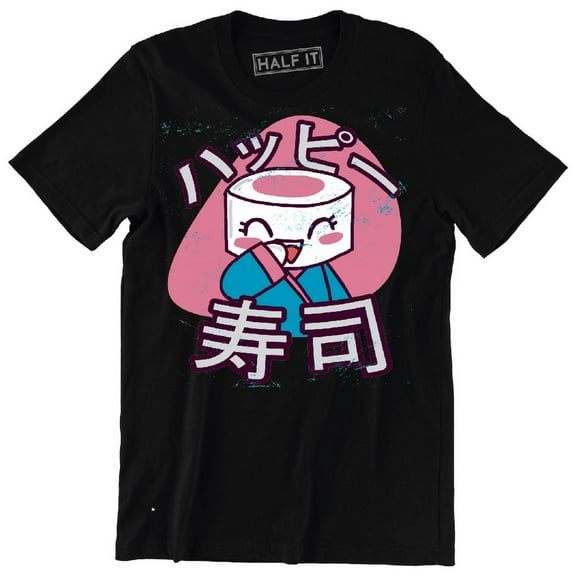 Laughing Sushi Character Wearing Kimono With Japanese Letters T-Shirt