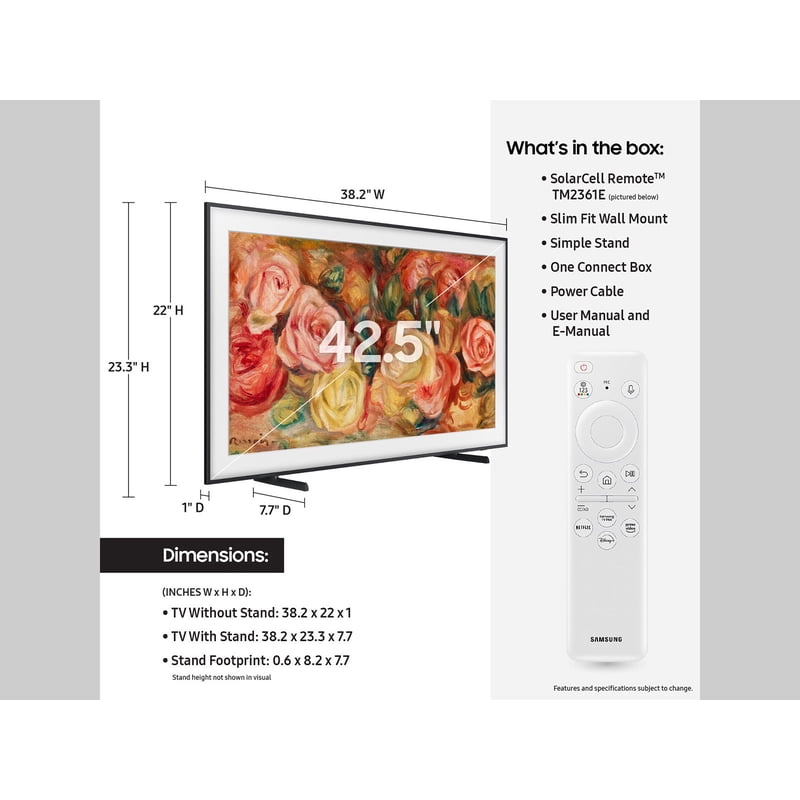 SAMSUNG 43" Class LS03D The Frame QLED HDR QN43LS03DAFXZA 2024 display and camera view