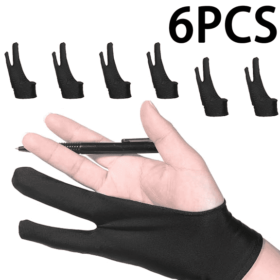 6 Pack Drawing Glove Digital Drawing Art Glove Palm Rejection for Capacitive Touch Screen Artist Right/Left Hand Graphic Tablet, Graphics Monitor Digital Sketching, Coloring Two Finger Gloves