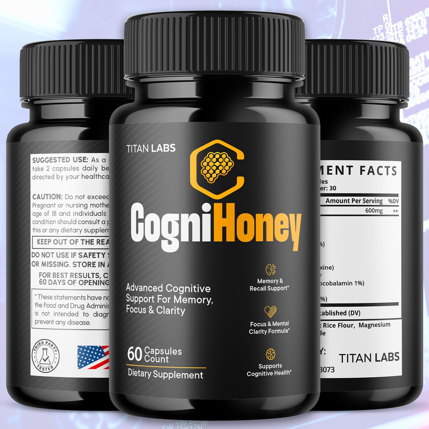 CogniHoney Advanced Brain Support Formula Supplement Cogni Honey Vitamins 60 Day Supply 120 Capsules