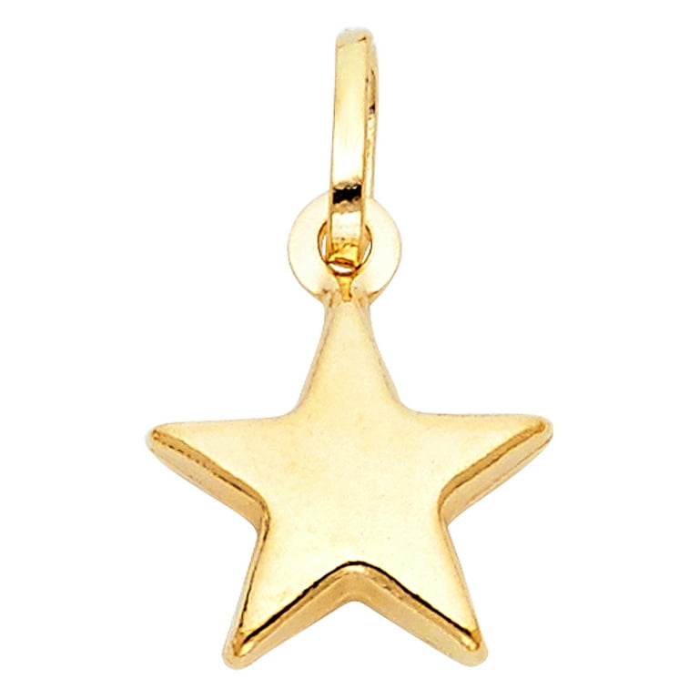 14K Yellow Gold Plain Star Charm Pendant with 0.9mm Singapore Chain  Necklace - 18