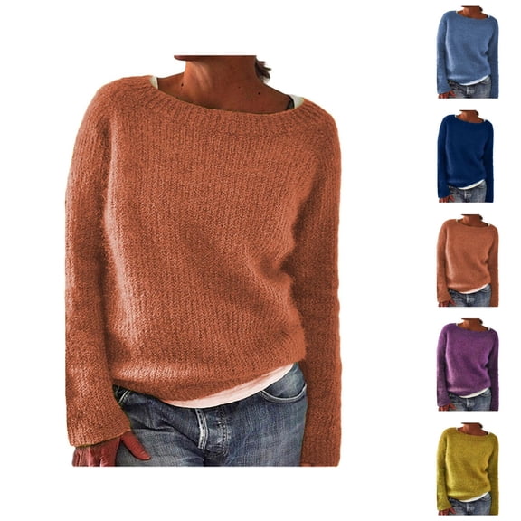Women’s Sweater, Boat Neck Lightweight Pullover Knit Top, Retro Long Sleeve Fall Winter Fashion Clothing