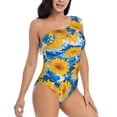 thumbnail image 3 of Rateoe Blue Ocean Wave Sunflower Pattern Women One Piece Swimsuits Tummy Control One Shoulder Bathing Suits Ruffle Swimwear-Medium, 3 of 6
