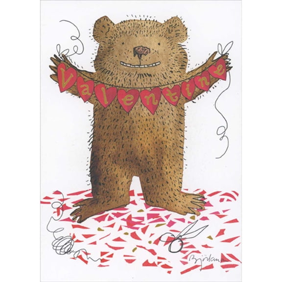 RSVP Bear Holding Cut Out Hearts Banner Romantic Valentine's Day Card for Wife, Husband, Girlfriend, Boyfriend