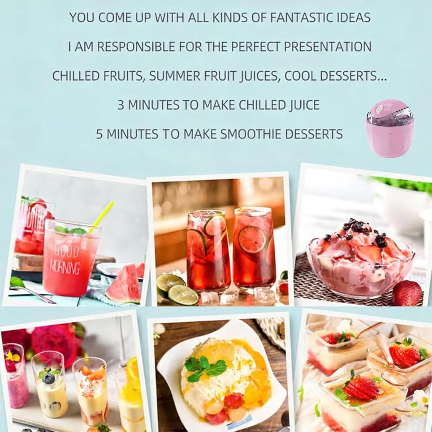 Small Home Mini Ice Cream Maker, DIY Mini Ice Cream Maker, One-Touch Dessert Maker, Single Serving of Gelato, Frozen Yogurt, Compact Electric Makers, Everyday Kitchen Use, Green