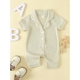 thumbnail image 2 of Biekopu Girls and Boys Romper Pajama Lapel Neck Short Sleeve Contrast Trim Button Down Waffle Jumpsuit Infant Toddler Sleepwear Clothes, 2 of 9