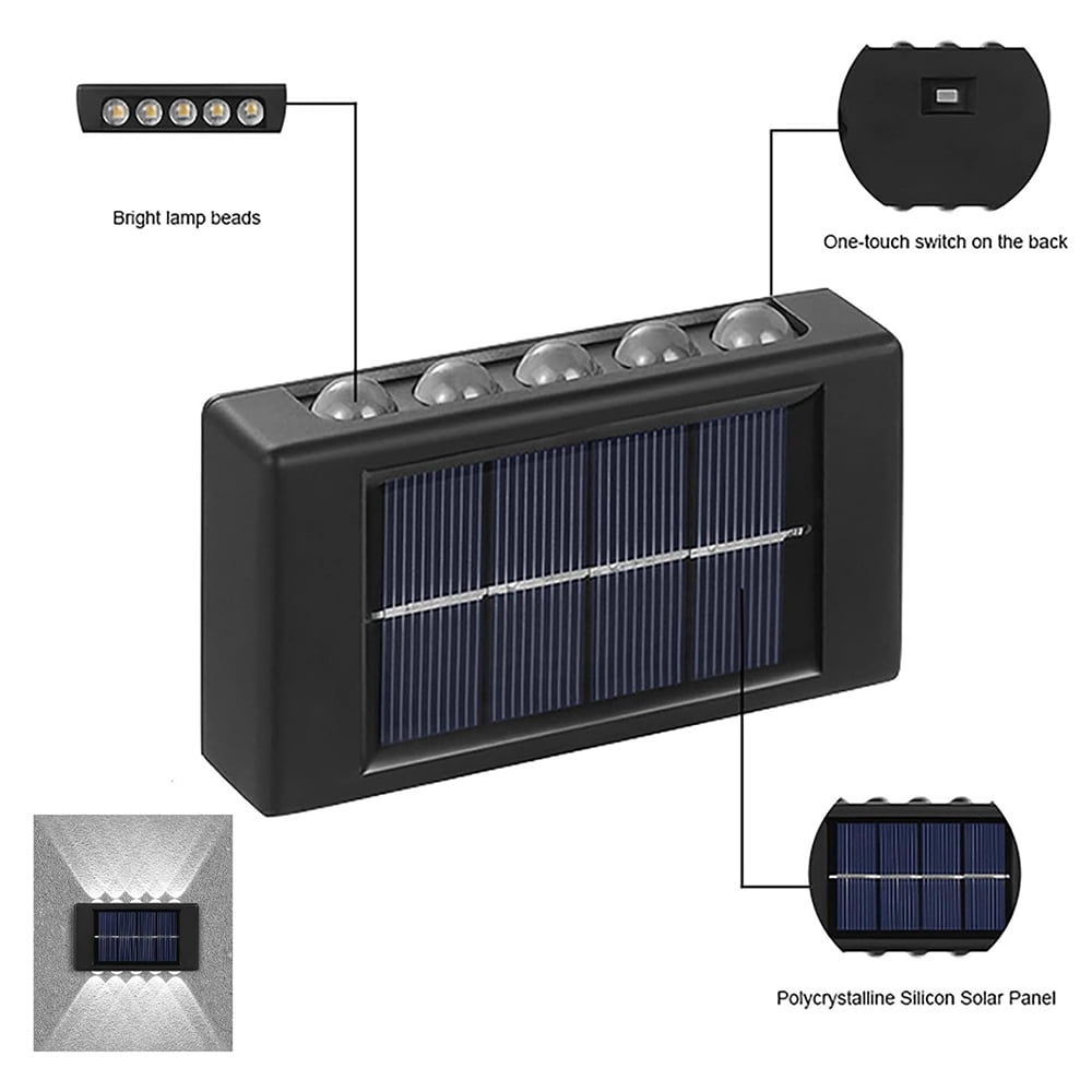 INTELIVE 4pcs Solar Wall Light with 10 LEDs, Wireless Solar LED Wall Light Top and Down Outdoor Garden Lamp for Garden Patio Hallway Stairs, White Light Color