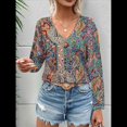 thumbnail image 4 of Blusas Casuales de Larga con Cuello en V y Estampado Bohemio para Mujer 2-Colores Mezclados L, 4 of 7