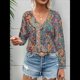 thumbnail image 4 of Blusas Casuales de Larga con Cuello en V y Estampado Bohemio para Mujer 2-Colores Mezclados M, 4 of 7