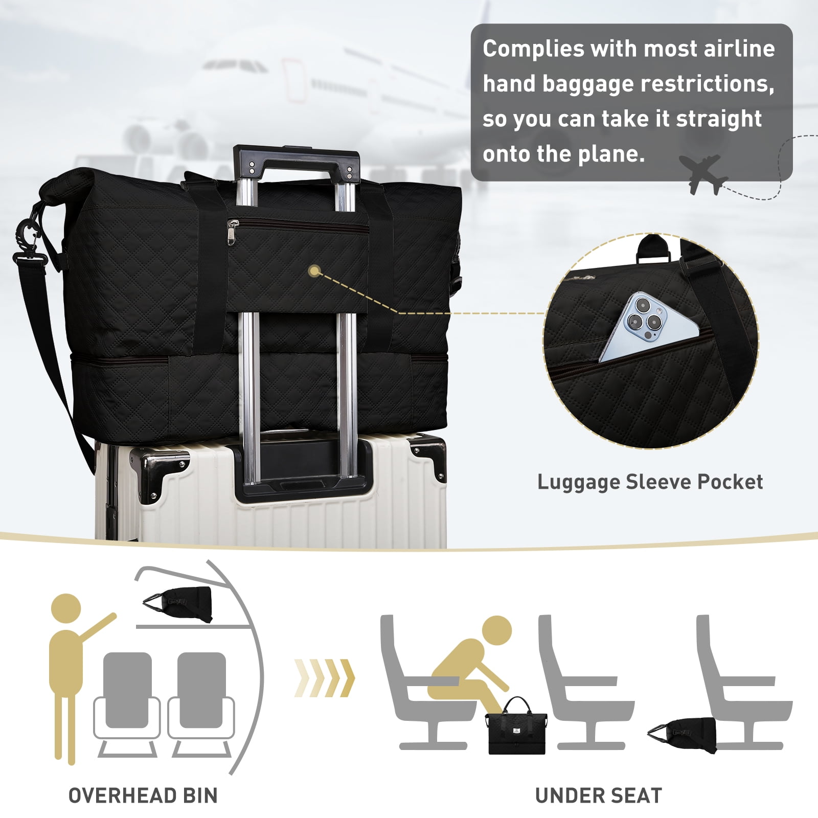 Gynky Travel Duffle Bag Weekender Bags for Women with Shoe Compartment Carry on Overnight Bag Gym Duffel Bag with Wet Pocket Hospital Bags for Labor and Delivery
