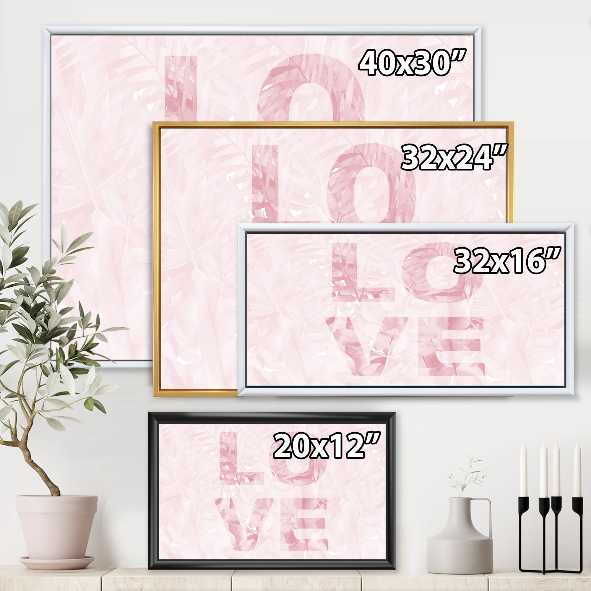 Designart 'Pink Pastel Love Abstract ' Shabby Chic Framed Canvas Wall Art Print