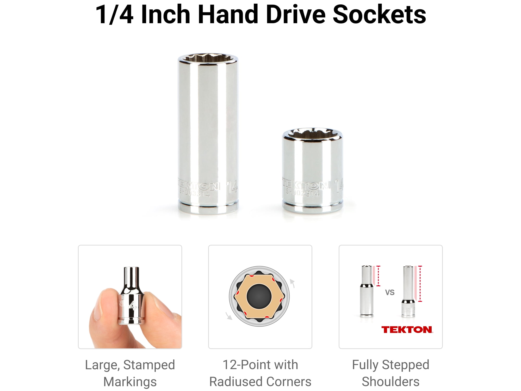 TEKTON 1/4 Inch Drive Shallow and Deep 12-Point Socket and Ratchet Set with Rails and Tray, 35-Piece (4 - 15 mm) | SKT03202