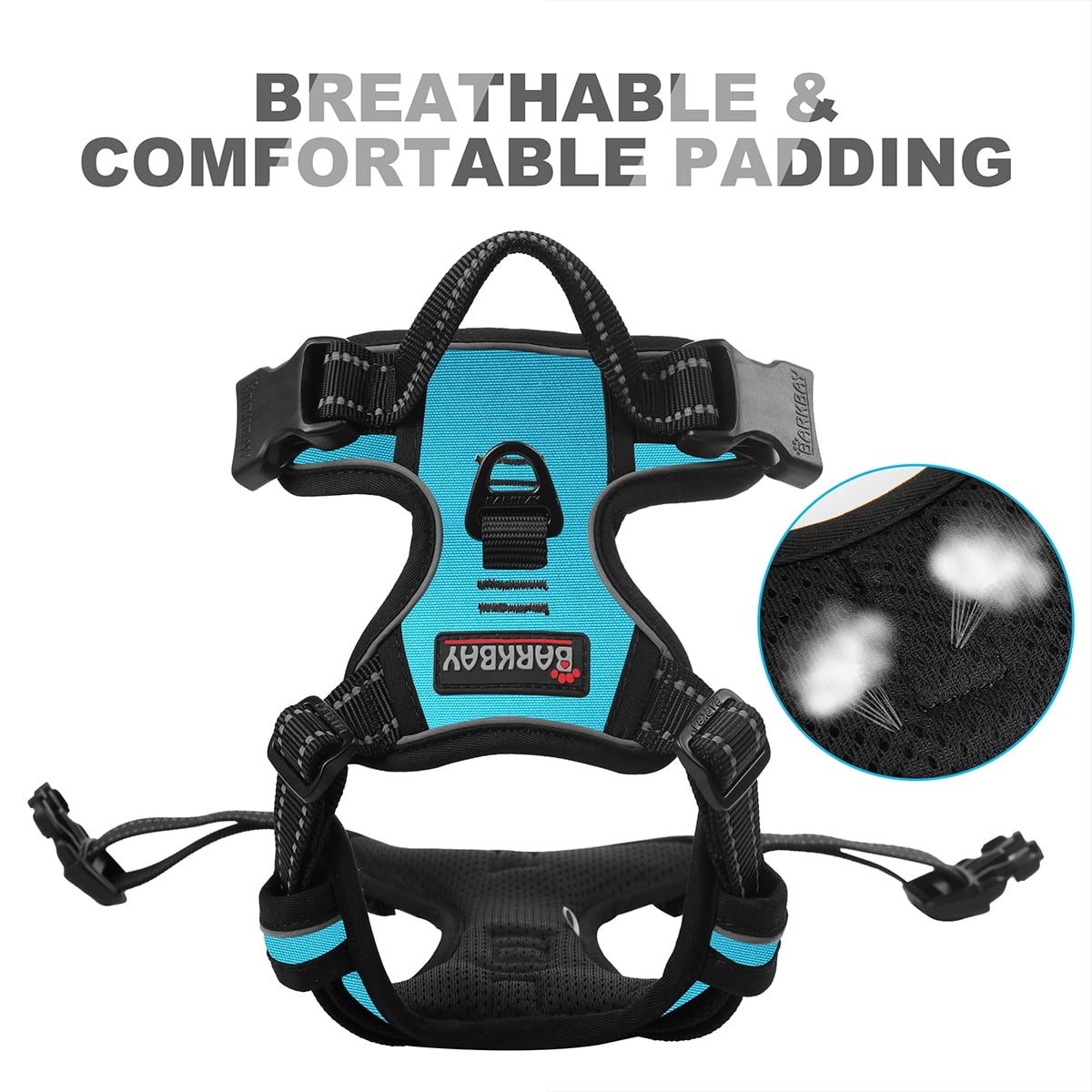 BARKBAY No Pull Dog Harness for Large Dogs with 2 Metal Leash Clips Reflective and Easy Control Handle for Walking Training Running Blue,M