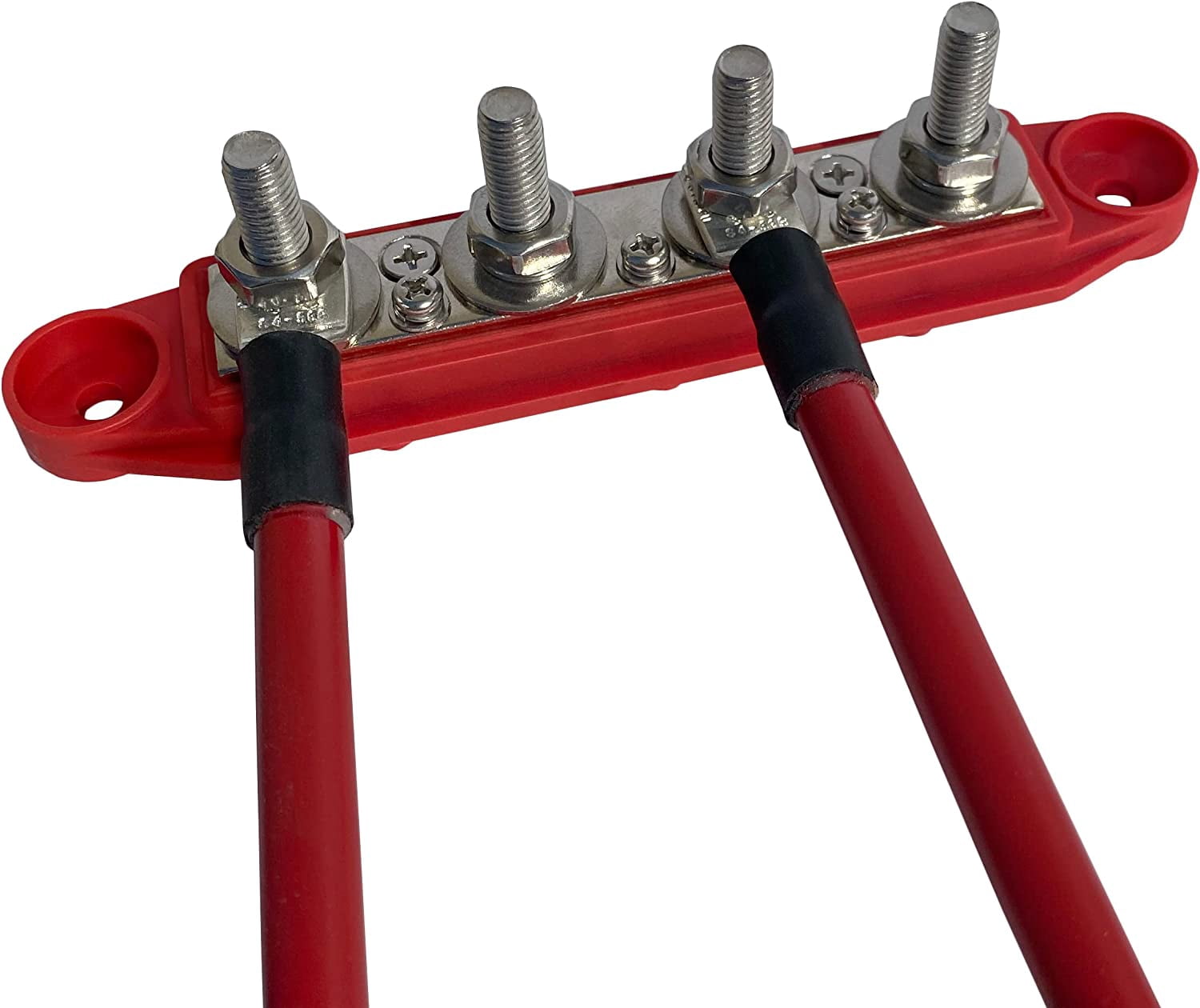 3/8" 4 Post Power Distribution Block Bus Bar with Cover M10 - 250 Amp Rating – Marine Bus Bar, Automotive, and Solar Wiring – Battery Terminal Distribution Block (3/8", Red)