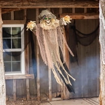 Morris Costumes 5.9 ft Light-Up Hanging Skeleton Scarecrow Decoration - Beige