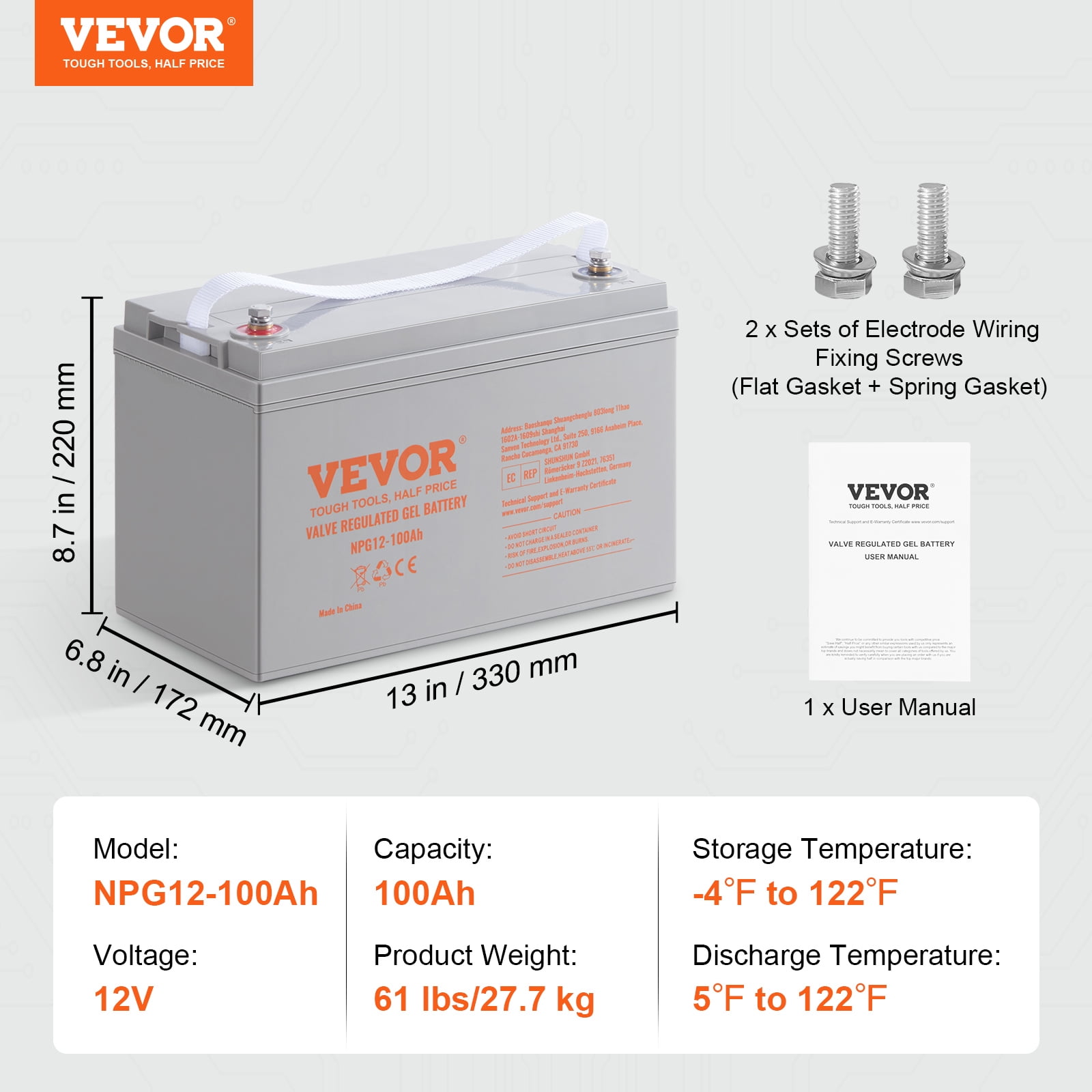 SKYSHALO Deep Cycle AGM Battery 12V 100 AH, Home Improvement Renewable Energy for Marine, RV, Carbin, Solar Energy Storge, Maintenance-Free, off-Grid Solar Sys UL Certified