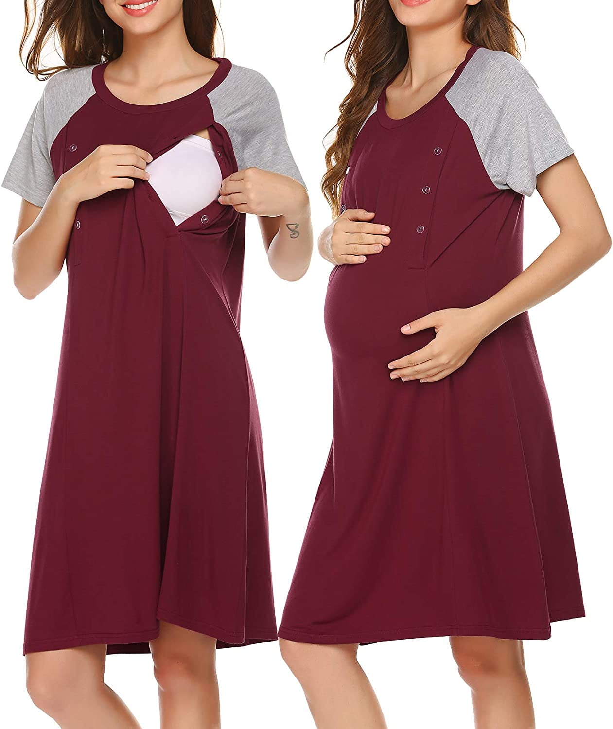 Ekouaer Nursing Gown 3 in 1 Delivery/Labor/Nursing Nightgown Women Maternity Hospital Gown Zipper Breastfeeding Sleepwear 