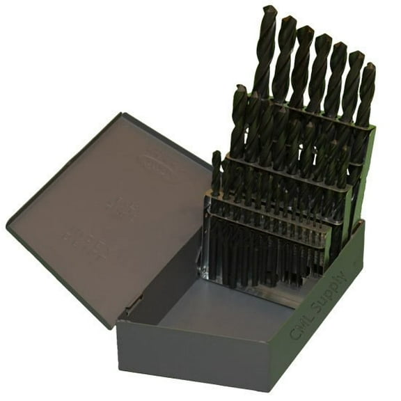 TopLine Drill Bit Set M2 Premium 29pcs 1/16-1/2" USA Huot Index, Black Finish