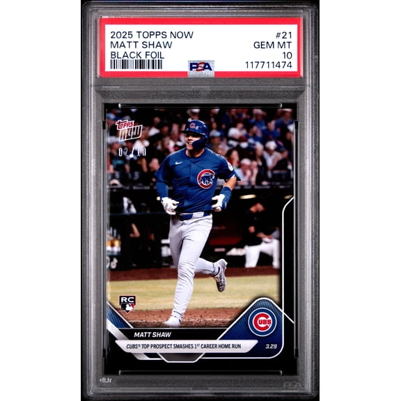 Graded 2025 Topps Now Matt Shaw #21 Black Foil /10 Rookie RC Baseball Card PSA 10 Gem Mint