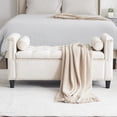 thumbnail image 2 of 44.5" Accent Storage Bench, Modern Queen Velvet Button Bedside Bench with Armrests, Nail Head Trim, Luxury Upholstered Side Ottoman for Entryway, Living Room, Bedroom, Cream White, 2 of 9